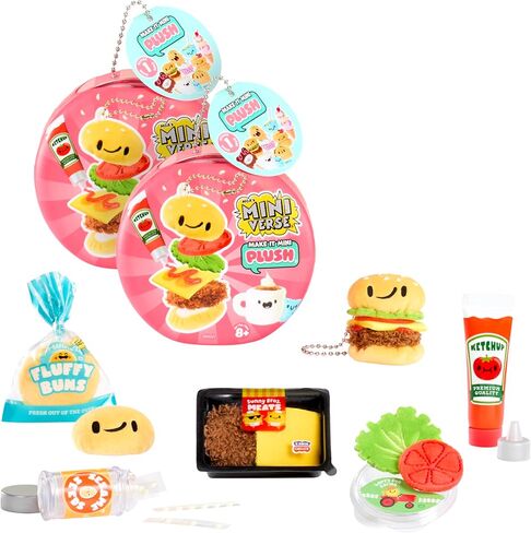 لعبة Miniverse Make It Mini Plush من MGA (عبوة من قطعتين)، تغليف أعمى، DIY، مقتنيات قطيفة تحت عنوان الطعام، لاصق يجفف بالهواء، 8 للتجميع، ملحقات سلسلة المفاتيح، جامعي، 8+ in Kuwait