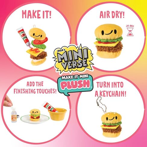 لعبة Miniverse Make It Mini Plush من MGA (عبوة من قطعتين)، تغليف أعمى، DIY، مقتنيات قطيفة تحت عنوان الطعام، لاصق يجفف بالهواء، 8 للتجميع، ملحقات سلسلة المفاتيح، جامعي، 8+ in Kuwait