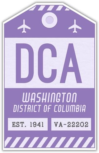 ملصق بطاقة الأمتعة DCA Washington D.C/ملصق الأمتعة برمز المطار/ديكور سفر قابل للتجميع/تصميم مستوحى من الطراز العتيق (أسود) in Kuwait