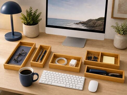 5-Piece Bamboo Drawer Organizer Set – Versatile Storage Trays for Kitchen, Bathroom, Office, Makeup, Jewelry & More – Drawer Dividers, Utensil Organizer & Storage Bin Set (5 Pieces) in Kuwait