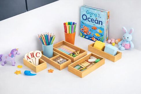 5-Piece Bamboo Drawer Organizer Set – Versatile Storage Trays for Kitchen, Bathroom, Office, Makeup, Jewelry & More – Drawer Dividers, Utensil Organizer & Storage Bin Set (5 Pieces) in Kuwait