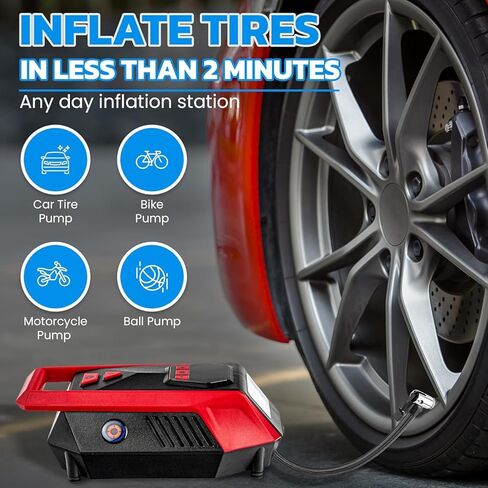 Bullseye 12V DC Car Tire Inflator Portable Air Compressor - Rapid 2 Minute Inflation, Auto Shut-Off, Max 150 PSI, Easy Cord Storage, Digital Pressure Gauge, Works For Bikes, Motorcycles, Inflateables in Saudi Arabia