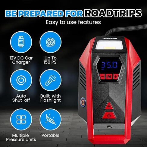 Bullseye 12V DC Car Tire Inflator Portable Air Compressor - Rapid 2 Minute Inflation, Auto Shut-Off, Max 150 PSI, Easy Cord Storage, Digital Pressure Gauge, Works For Bikes, Motorcycles, Inflateables in Saudi Arabia