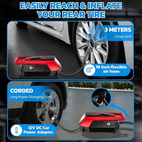 Bullseye 12V DC Car Tire Inflator Portable Air Compressor - Rapid 2 Minute Inflation, Auto Shut-Off, Max 150 PSI, Easy Cord Storage, Digital Pressure Gauge, Works For Bikes, Motorcycles, Inflateables in Saudi Arabia