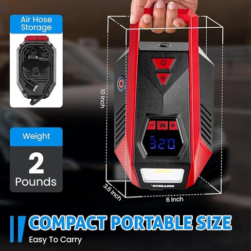 Bullseye 12V DC Car Tire Inflator Portable Air Compressor - Rapid 2 Minute Inflation, Auto Shut-Off, Max 150 PSI, Easy Cord Storage, Digital Pressure Gauge, Works For Bikes, Motorcycles, Inflateables in Saudi Arabia