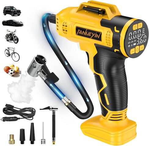 Portable Tire Inflator Air Compressor Compatible with Dewalt 20V Battery, DC 12V Car Power Supply, 160PSI Cordless Air Pump with LCD Pressure Gauge, LED Light, 5 Preset Modes for Car, Bike, Ball in Saudi Arabia