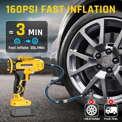 Portable Tire Inflator Air Compressor Compatible with Dewalt 20V Battery, DC 12V Car Power Supply, 160PSI Cordless Air Pump with LCD Pressure Gauge, LED Light, 5 Preset Modes for Car, Bike, Ball in Saudi Arabia