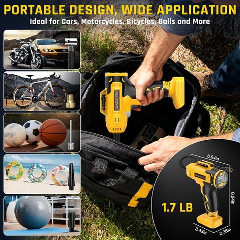 Portable Tire Inflator Air Compressor Compatible with Dewalt 20V Battery, DC 12V Car Power Supply, 160PSI Cordless Air Pump with LCD Pressure Gauge, LED Light, 5 Preset Modes for Car, Bike, Ball in Saudi Arabia