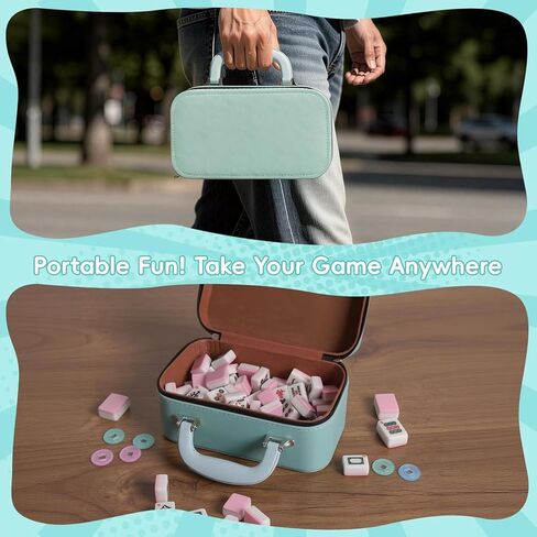 TheClouds American Mahjong Tile Set, 166 Pink Tiles (1.16"), 4 PC All-in-One Color Rack/Pushers, Canvas Storage Bag and Mahjong Accessories, Portable/Complete Mahjong Game Set in Saudi Arabia