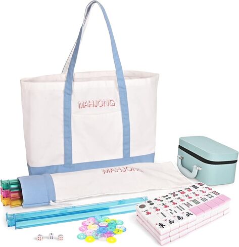 TheClouds American Mahjong Tile Set, 166 Pink Tiles (1.16"), 4 PC All-in-One Color Rack/Pushers, Canvas Storage Bag and Mahjong Accessories, Portable/Complete Mahjong Game Set in Saudi Arabia