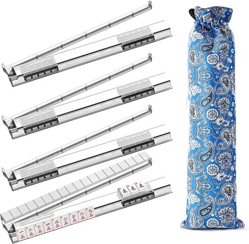 Non-Slip Mahjong Racks with Pushers, 4-Pack Clear Acrylic Tile Holders with Silicone Base, American Mahjong Accessories, Travel Mahjong Game Rack with Carry Bag (Clear) in Saudi Arabia