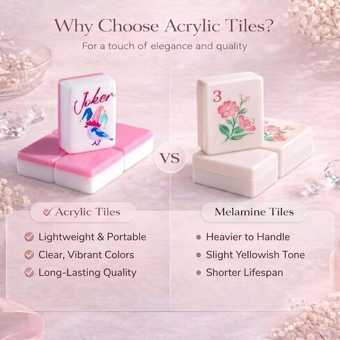 Pink 1.2 Inch American Mahjong Set 168 Bloom Floral Double Layer Acrylic Tiles with Mat Racks Pushers Carrying Box and Bag Complete Mahjong Tile Set for Collection Gifts Party Game (Medium) in Saudi Arabia