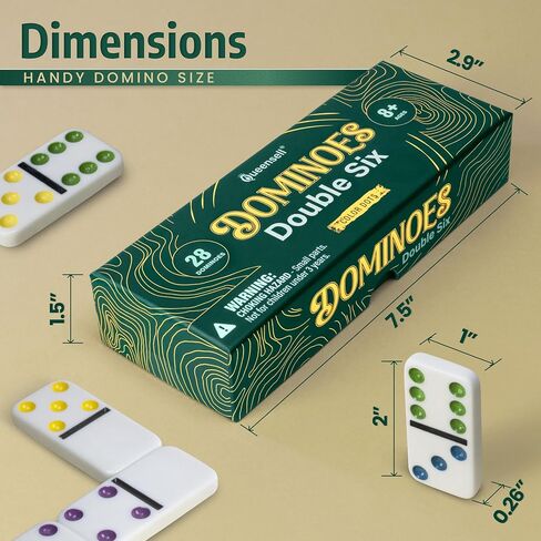 Queensell Dominos Set for Adults and Kids with Colored Dots – Double 6 Dominoes Set – Classic Board Game for Kids and Adults – Double Six Standard Dominos Set with 28 Tiles in Saudi Arabia