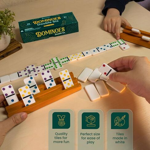 Queensell Dominos Set for Adults and Kids with Colored Dots – Double 6 Dominoes Set – Classic Board Game for Kids and Adults – Double Six Standard Dominos Set with 28 Tiles in Saudi Arabia