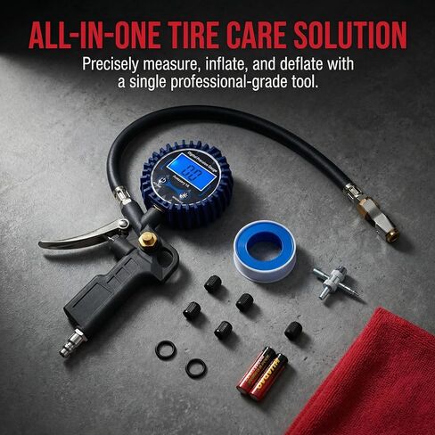 Digital Tire Pressure Gauge with Inflator, 3-250 PSI Air Chuck & Compressor Accessories Heavy Duty with Quick Connect Coupler, 0.1 Display Resolution in Saudi Arabia