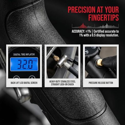 Digital Tire Pressure Gauge with Inflator, 3-250 PSI Air Chuck & Compressor Accessories Heavy Duty with Quick Connect Coupler, 0.1 Display Resolution in Saudi Arabia