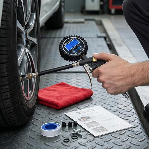 Digital Tire Pressure Gauge with Inflator, 3-250 PSI Air Chuck & Compressor Accessories Heavy Duty with Quick Connect Coupler, 0.1 Display Resolution in Saudi Arabia