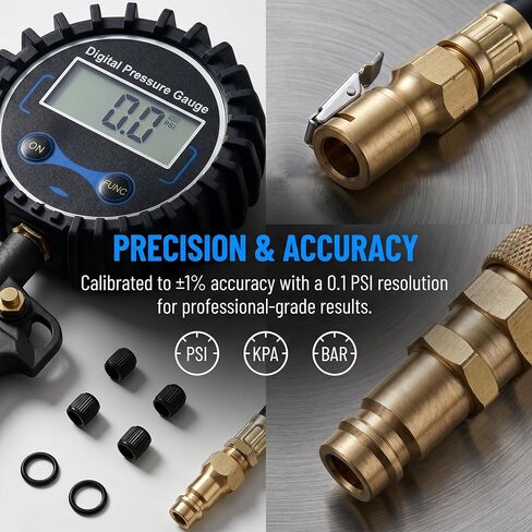 Digital Tire Pressure Gauge with Inflator, 3-250 PSI Air Chuck & Compressor Accessories Heavy Duty with Quick Connect Coupler, 0.1 Display Resolution in Saudi Arabia