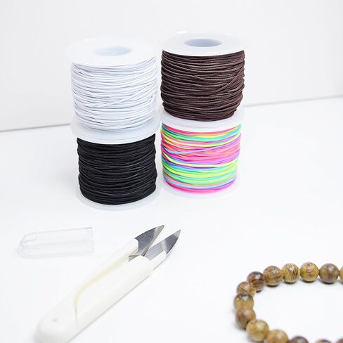Stretchy Bracelet String Kit with Scissors & Beading Needle, 4 Rolls Elastic String for DIY Crafts, 1mm Stretchy Cord for Jewelry Making Sewing Necklace Beading, 660FT in Saudi Arabia