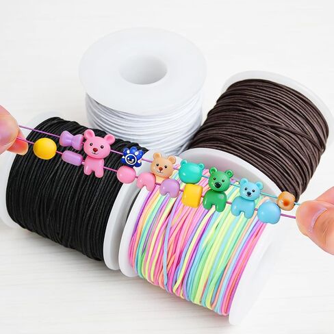 Stretchy Bracelet String Kit with Scissors & Beading Needle, 4 Rolls Elastic String for DIY Crafts, 1mm Stretchy Cord for Jewelry Making Sewing Necklace Beading, 660FT in Saudi Arabia