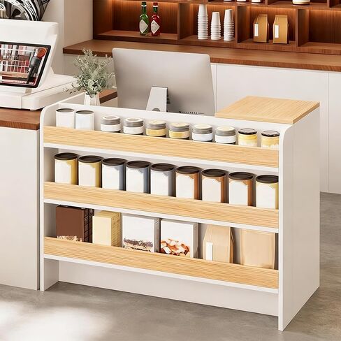 Reception Desk, Retail Counter with Outer Display Shelf & Lockable Drawer, Modern Front Desk Reception Room Table, Checkout Table for Lobby, Shop, Home Office (Left Hand Cabinet, 39.37 in) in Saudi Arabia