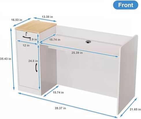 Reception Desk, Retail Counter with Outer Display Shelf & Lockable Drawer, Modern Front Desk Reception Room Table, Checkout Table for Lobby, Shop, Home Office (Left Hand Cabinet, 39.37 in) in Saudi Arabia