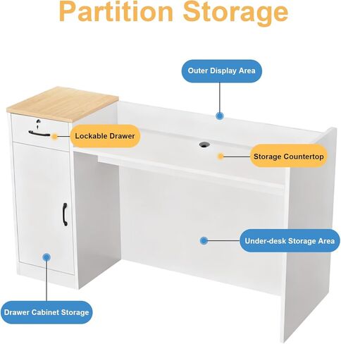 Reception Desk, Retail Counter with Outer Display Shelf & Lockable Drawer, Modern Front Desk Reception Room Table, Checkout Table for Lobby, Shop, Home Office (Left Hand Cabinet, 39.37 in) in Saudi Arabia
