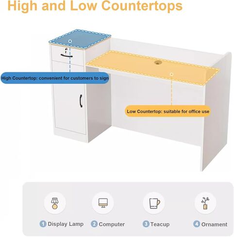 Reception Desk, Retail Counter with Outer Display Shelf & Lockable Drawer, Modern Front Desk Reception Room Table, Checkout Table for Lobby, Shop, Home Office (Left Hand Cabinet, 39.37 in) in Saudi Arabia