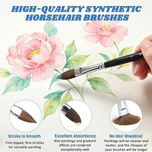Watercolor Paint Brushes, 10PCS Professional Horsehair Watercolor Brushes for Adults Canvas Water Color Fabric, Artist Acrylic Paint Brush for Acrylics Painting Water Color Oil Gouache Ink in Saudi Arabia