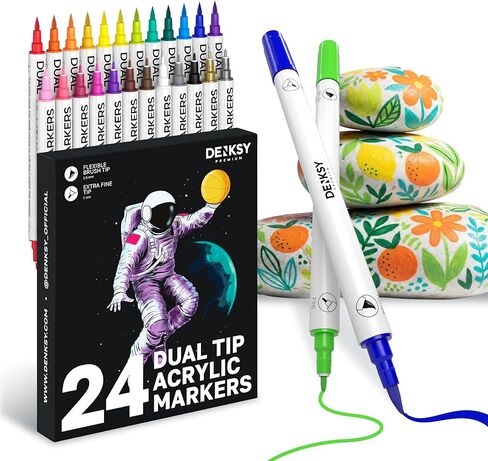 36 Dual Tip Acrylic Paint Markers Set | Colored Markers Brush & Extra Fine Tips | Water-Based Art Markers | Acrylic Paint Pens for Rock Painting, Canvas, Glass, Wood, Ceramic DIY Crafts & Art Supplies in Saudi Arabia