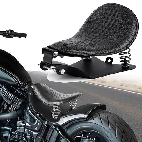 Crocodile Pattern Motorcycle Solo Seat with Springs, PU Leather Bobberx Custom Driver Seat Cushion for Harley Sportster XL883 XL1200 Bobber Chopper, Fits Honda Yamaha Kawasaki Suzuki (Black) in Saudi Arabia
