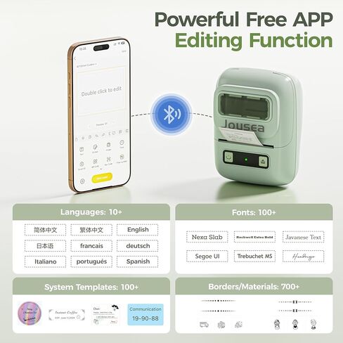 ماكينة صنع الملصقات Joysea BX1 مع شريط، صانع ملصقات بلوتوث 2 بوصة، طابعة ملصقات حرارية محمولة مع قوالب متعددة للأعمال الصغيرة والمكتب والمنزل والمدرسة (أخضر، 1 ملصق + 1 ملصق لفة) in Kuwait