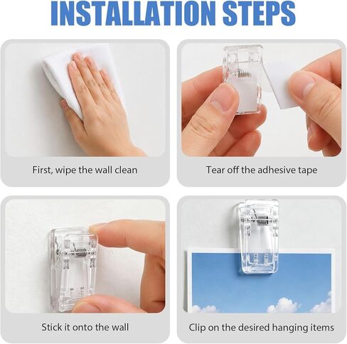 60 Pieces Self-Adhesive Wall Clips 2.6 * 1.3CM, Clear Plastic Clips for Hanging Photos, Posters, Tapestry, Spring Lights, Ideal for Office, Home & Christmas Decoration in Saudi Arabia