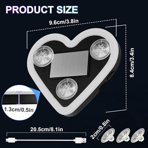 ضوء نيون LED على شكل قلب | قابلة للشحن بالطاقة الشمسية و USB | عبوة من قطعتين من المصابيح الداخلية للسيارة باللون الأزرق مع أكواب شفط | 40 مصباح LED عالي السطوع لإضاءة السيارة المحيطة، 5 أوضاع in Kuwait