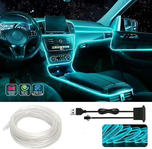 ABALDI El Wire Neon Light Car Interior LED Lights, Ambient Lighting Kits for Xmas Halloween Christmas Car Decoration(5m/16ft, Ice Blue) in Saudi Arabia
