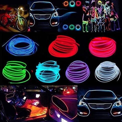 ABALDI El Wire Neon Light Car Interior LED Lights, Ambient Lighting Kits for Xmas Halloween Christmas Car Decoration(5m/16ft, Ice Blue) in Saudi Arabia