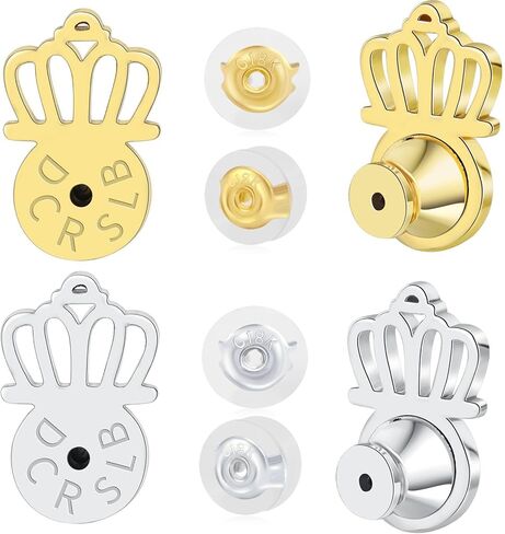Earring Lifter Backs, DCRSLB Earring Back for Droopy Ears 4PCS Crown Shape Support Backings for Heavy Earrings Plus 4PCS Silicone Backers Locking Replacements for Studs,Mixed Color in Saudi Arabia