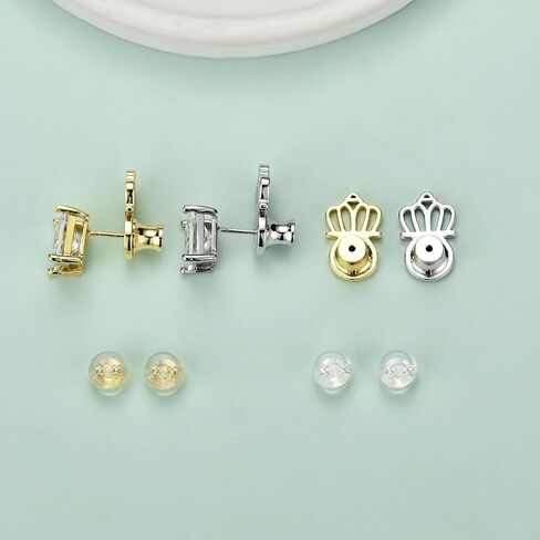 Earring Lifter Backs, DCRSLB Earring Back for Droopy Ears 4PCS Crown Shape Support Backings for Heavy Earrings Plus 4PCS Silicone Backers Locking Replacements for Studs,Mixed Color in Saudi Arabia