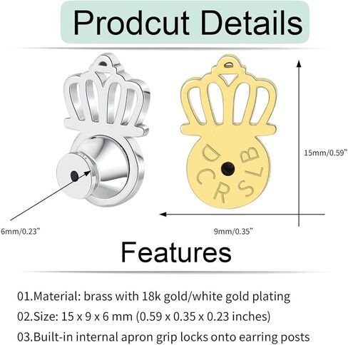 Earring Lifter Backs, DCRSLB Earring Back for Droopy Ears 4PCS Crown Shape Support Backings for Heavy Earrings Plus 4PCS Silicone Backers Locking Replacements for Studs,Mixed Color in Saudi Arabia