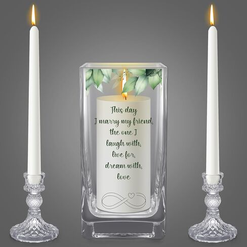 Unity Candles with Candle Holder for Wedding Ceremony Unity Wedding Candles Set Catholic Religious Wedding Accessories Large Decorative Glass Candle Holder Taper Candles for Church Wedding in Saudi Arabia