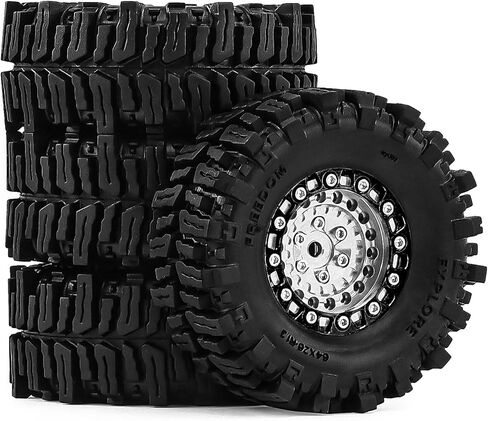 عجلات وإطارات Beadlock مقاس 1.3 بوصة لزاحف SCX24 TRX4M 1/18 1/24 RC - إطارات CNC من الألومنيوم، إطارات مطاطية مع حشوات إسفنجية، أجزاء مطورة (فضي) in Kuwait