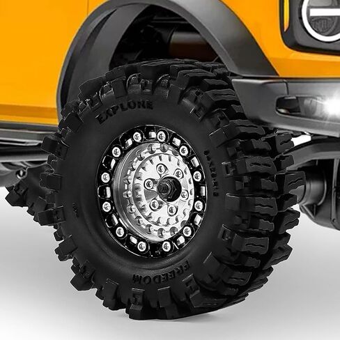 عجلات وإطارات Beadlock مقاس 1.3 بوصة لزاحف SCX24 TRX4M 1/18 1/24 RC - إطارات CNC من الألومنيوم، إطارات مطاطية مع حشوات إسفنجية، أجزاء مطورة (فضي) in Kuwait