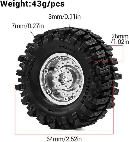 عجلات وإطارات Beadlock مقاس 1.3 بوصة لزاحف SCX24 TRX4M 1/18 1/24 RC - إطارات CNC من الألومنيوم، إطارات مطاطية مع حشوات إسفنجية، أجزاء مطورة (فضي) in Kuwait