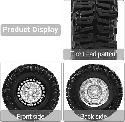عجلات وإطارات Beadlock مقاس 1.3 بوصة لزاحف SCX24 TRX4M 1/18 1/24 RC - إطارات CNC من الألومنيوم، إطارات مطاطية مع حشوات إسفنجية، أجزاء مطورة (فضي) in Kuwait