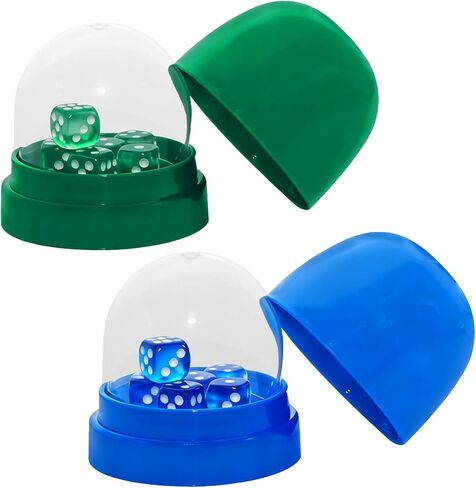 Dice Cup with Lid – 2 Pack Transparent Shaker Set with 12 Dice (Blue & Green) for Yahtzee, Farkle, Liar's Dice, Travel Board Games & Game Night Accessories in Saudi Arabia