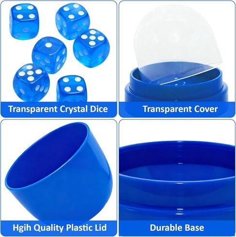 Dice Cup with Lid – 2 Pack Transparent Shaker Set with 12 Dice (Blue & Green) for Yahtzee, Farkle, Liar's Dice, Travel Board Games & Game Night Accessories in Saudi Arabia