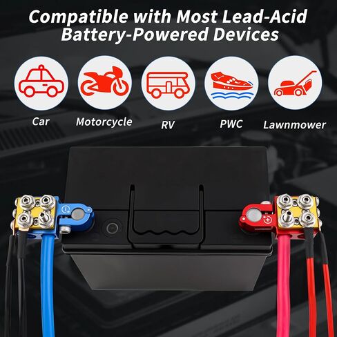 Battery Terminal Connectors, Red Positive Blue Negative Top Post Set, 4 x 2/0 AWG Inputs, 4 x 8MM Top & 3 x 6MM Bottom Studs, for SAE/DIN/EN Tapered Posts in Saudi Arabia