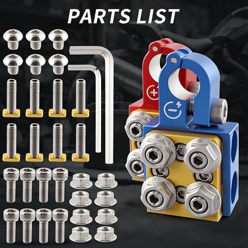 Battery Terminal Connectors, Red Positive Blue Negative Top Post Set, 4 x 2/0 AWG Inputs, 4 x 8MM Top & 3 x 6MM Bottom Studs, for SAE/DIN/EN Tapered Posts in Saudi Arabia