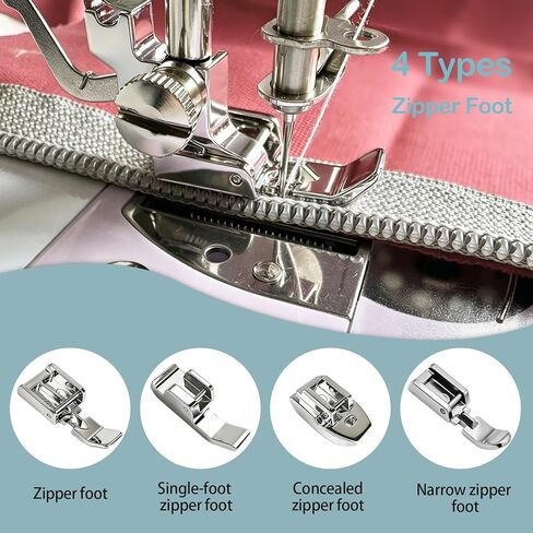 FJW Zipper Presser Foot Kit 4 Pcs - Wide, Narrow, Invisible & Single Toe Zipper Feet for Most Low Shank Snap-On Sewing Machines in Saudi Arabia