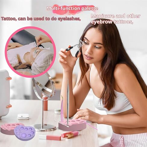 Silicone Nail Art Palette Multi-Function Polish Gel Mixing Tray Silicone Nail Stamping Plates Foundation Eyelash Painting Gels Palette for Cosmetics Brow Makeup Tool(Pink) in Saudi Arabia